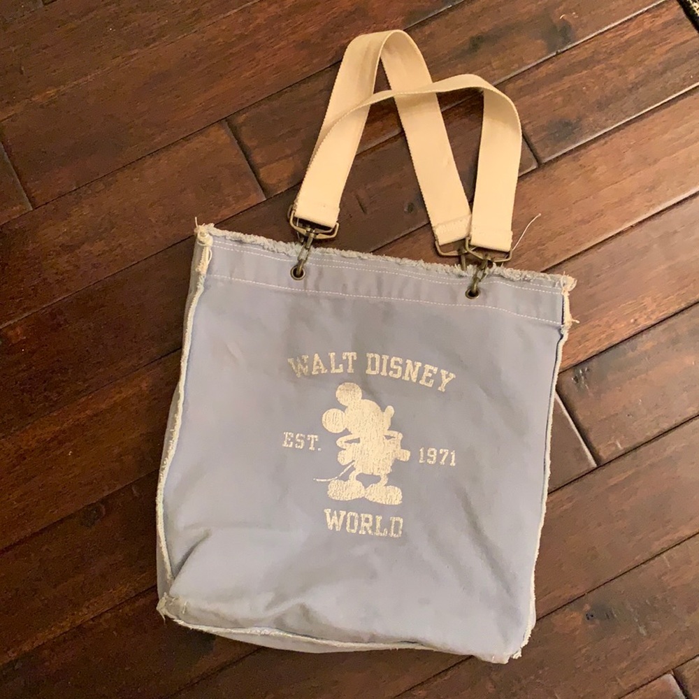 Vintage Blue Walt Disney World 1971 Cotton Canvas Tote Bag EUC